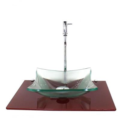 Kit Cuba De Vidro 10mm Tampo 50cm Vermelho Cereja Torneira