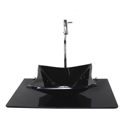 Kit Cuba De Vidro 10mm Tampo 50cm Preto Torneira Válvula