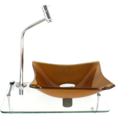 Kit Cuba Vidro 10mm Dourado Real Tampo 40cm Incolor Torneira