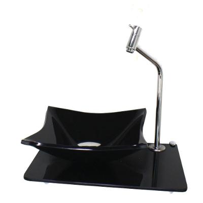 Kit Cuba De Vidro 10mm Tampo 40cm Preto Torneira Válvula