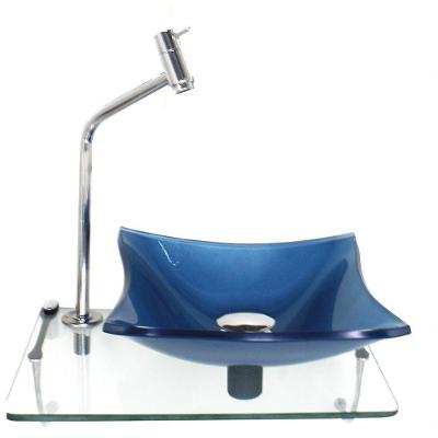Kit Cuba De Vidro 10mm Azul Tampo 40cm Incolor Torneira