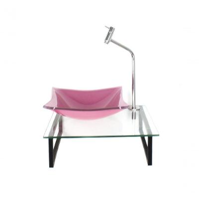 Kit Cuba De Vidro 10mm Rosa Tampo 40cm Incolor Com Suporte Torneira Valvula