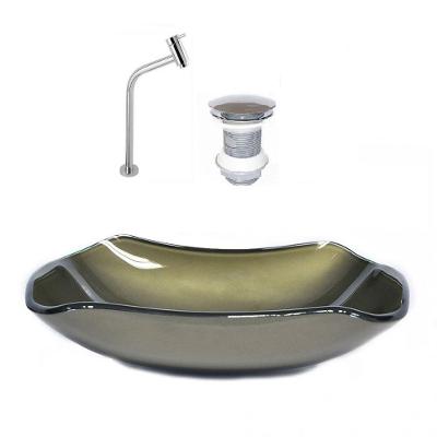 Cuba de Vidro 51cm Ouro Envelhecido + Valvula + Torneira