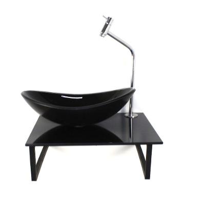 Kit Cuba De Vidro Com Tampo 40cm Preto E Suporte Preto