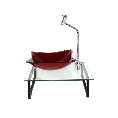 Kit Cuba De Vidro 10mm Vermelho Ferrari Tampo 40cm Incolor Com Suporte Torneira Valvula