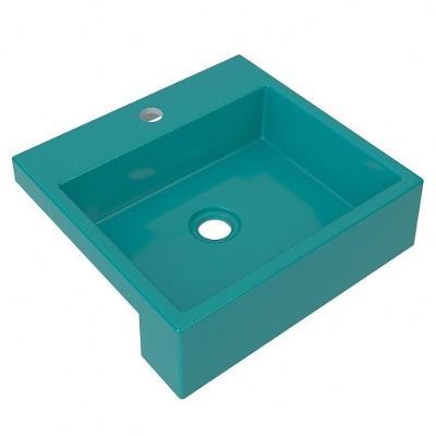 Cuba Pia Semi Encaixe Para Banheiro Quadrada Kuad 395 C08 Azul Turquesa
