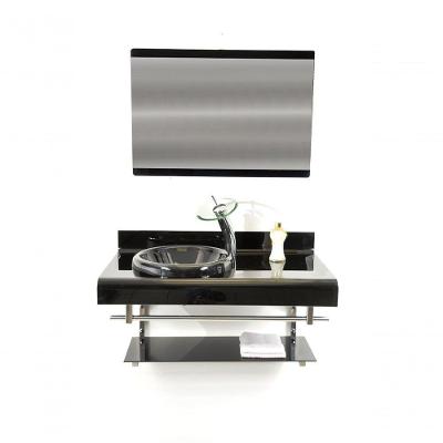 Gabinete De Vidro 90cm Duplo Inox Com Torneira Cascata