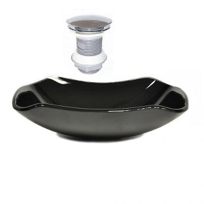 Cuba de Vidro Abaulada 51cm Preto + Valvula Click