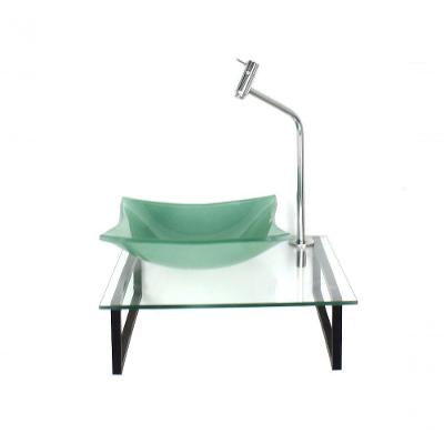Kit Cuba De Vidro 10mm Verde Tampo 40cm Incolor Com Suporte Torneira Valvula