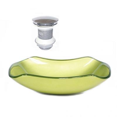 Cuba de Vidro Abaulada 51cm Verde Oliva + Valvula Click