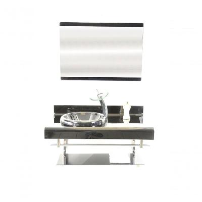 Gabinete De Vidro 90cm Duplo Inox Com Torneira Cascata