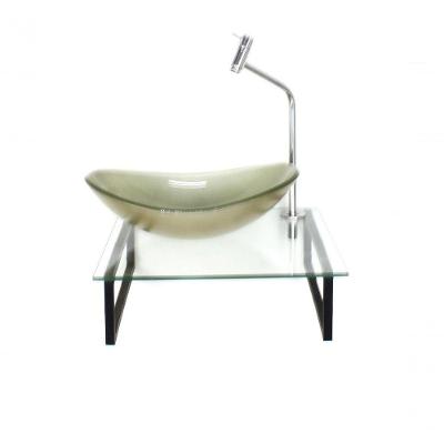 Kit Cuba De Vidro Champanhe Com Tampo 40cm E Suporte Preto