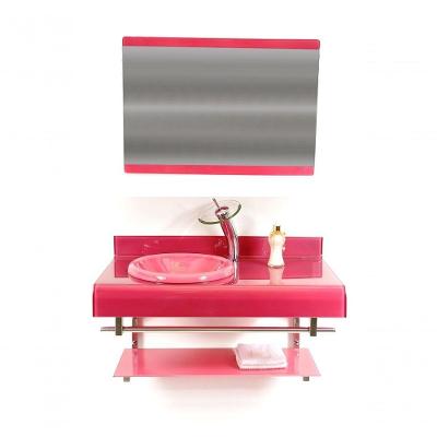 Gabinete De Vidro 90cm Duplo Inox Com Torneira Cascata Rosa