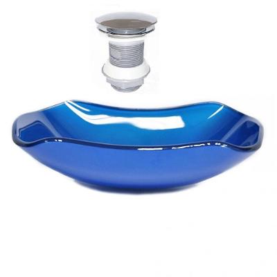 Cuba de Vidro Abaulada 51cm Azul Escuro + Valvula Click