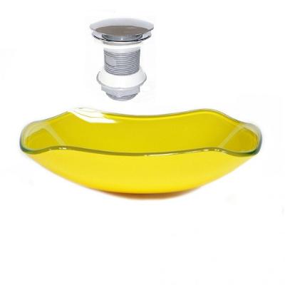Cuba de Vidro Abaulada 51cm Amarelo + Valvula Click
