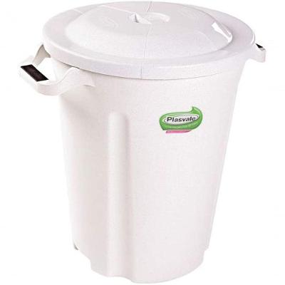 Lixeira 97L S/ Pedal C/ Tampa Branca Plasvale 164Bco