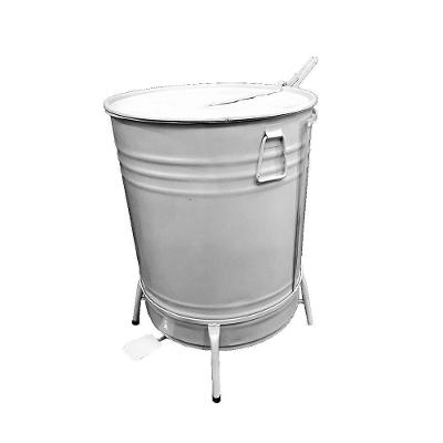 Lixeira De Tambor Em Aço Com Suporte Pedal Branca 70 Litros