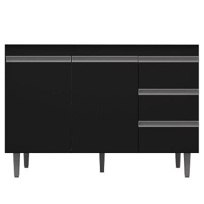 Balcão Gabinete P/ Pia 120Cm 2 Portas 3 Gavetas Preto