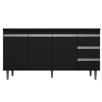 Balcão De Pia Cozinha 3 Portas 150Cm Preto Sem Tampo