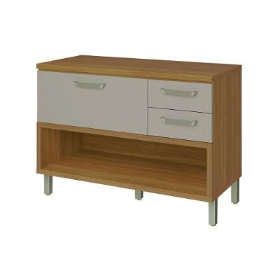 Balcão de Cozinha Modulado  Princesa 1 Porta e 2 Gavetas c/ Tampo Freijo/Off White - Nesher