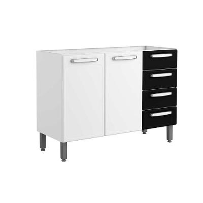 Balcão de Cozinha Evidence 7026 2 Portas 4 Gavetas s/ Tampo 120cm Branco/Preto - Bertolini
