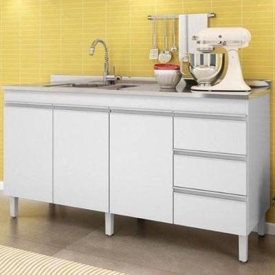 Balcão de Pia 159cm 3 Portas 3 Gavetas Branco