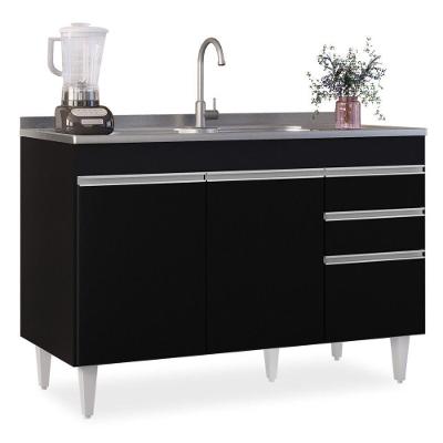 Balcão Gabinete 120cm 3 Portas 2 Gavetas Michigan Preto