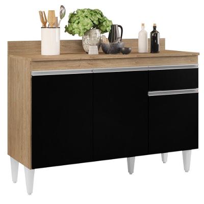 Balcão Gabinete 120cm Com Tampo 3 Portas 1 Gaveta preto