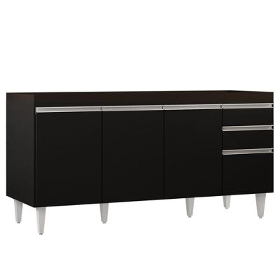 Balcão Gabinete 160cm Sem Tampo 4 Portas 2 Gavetas Preto