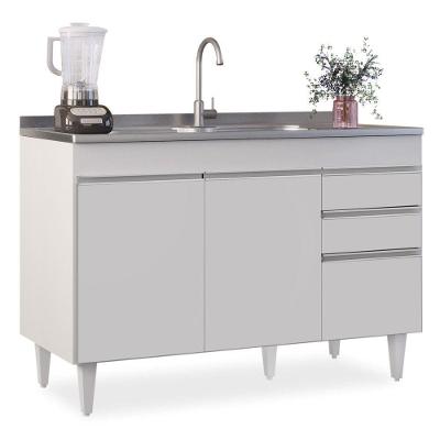 Balcão Gabinete 120cm 3 Portas 2 Gavetas Michigan Branco