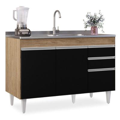Balcão Gabinete 120cm 3 Portas 2 Gavetas Michigan preto