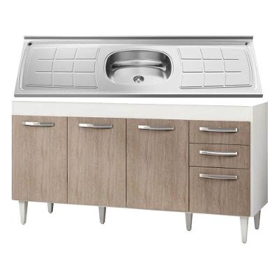 Balcão Gabinete Áustria E Pia Inox 160Cm 4 Portas - Lumil Móveis Branco/Castanho