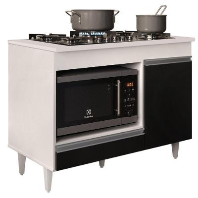 Balcão Multiuso Para Cooktop 4 Bocas Georgia Branco preto