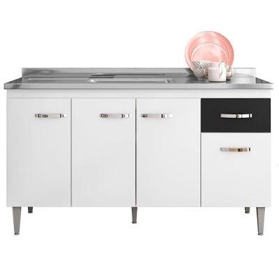 Balcão De Pia Cozinha 4Portas 150Cm Branco E Preto Sem Tampo