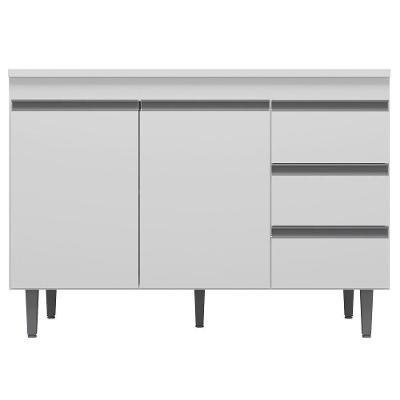 Balcão Sem Tampo 100Cm 2 Portas 3 Gavetas Andréia Branco