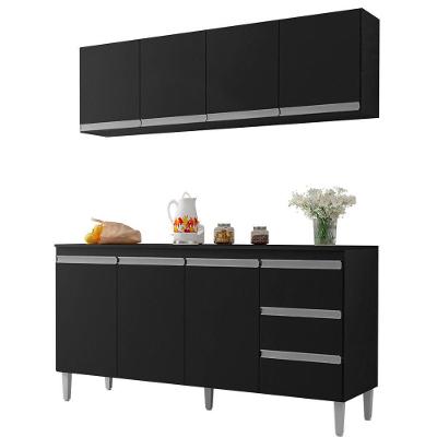 Balcão De Pia E Aéreo Cozinha 160Cm Preto Sem Tampo