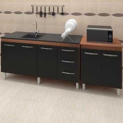 Balcao Pia 150cm E Multiuso 2 Portas 70cm Savana Preto Mobbs Savana Preto