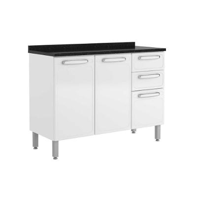 Balcão de Cozinha Evidence 7124 3 Portas e 2 Gavetas c/ Tampo 120cm Branco - Bertolini