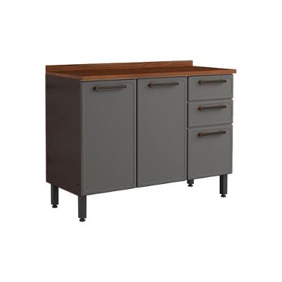 Balcão de Cozinha Estilo 7124 3 Portas e 2 Gavetas c/ Tampo 120cm Cinza/Grafite - Bertolini