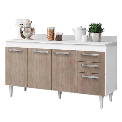 Balcão Gabinete 150Cm 4 Portas L03 Branco/Castanho