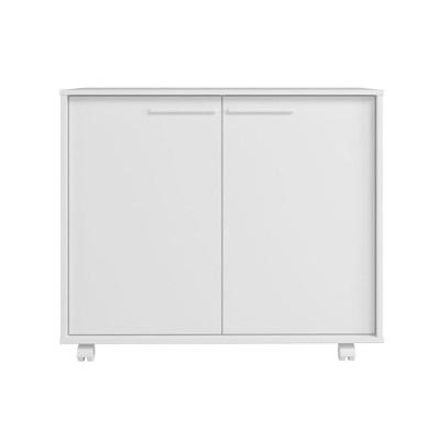 Balcão Em Mdp Com 2 Portas 2 Prateleiras E 4 Pés Com Rodízios Brv Móveis Branco