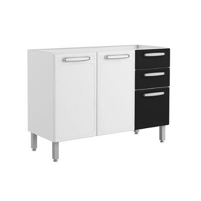 Balcão de Cozinha Evidence 7024 3 Portas 2 Gavetas s/ Tampo 120cm Branco/Preto - Bertolini
