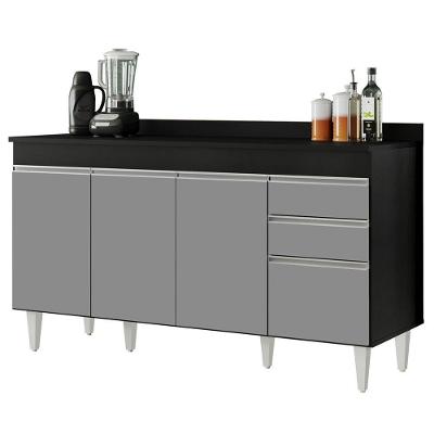 Balcão Gabinete Com Tampo 150cm Marrocos Preto/cinza