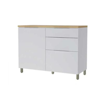Balcão de Cozinha Marquesa 1 Porta e 3 Gaveta c/ Tampo 120cm Branca/Nature - Nesher