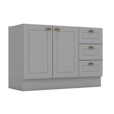 Balcão de Cozinha Americana 2 Portas e 3 Gavetas p/ Pia 120cm S/tampo Cinza - Henn