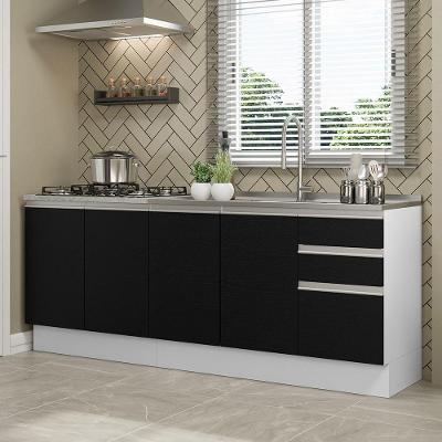 Kit Com 2 Balcões De Cozinha Madesa Glamy 4 Portas 3 Gavetas (sem Tampo E Pia) - Branco/preto Branco/preto