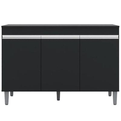 Balcão Gabinete De Pia Sem Tampo 120Cm 3 Portas Manu Preto