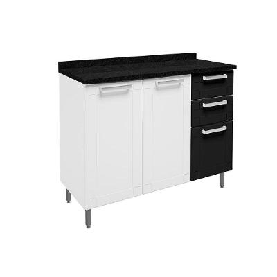 Balcão de Cozinha Modulado  Múltipla 6114 3 Portas 2 Gavetas c/Tampo Branco/Preto - Bertolini