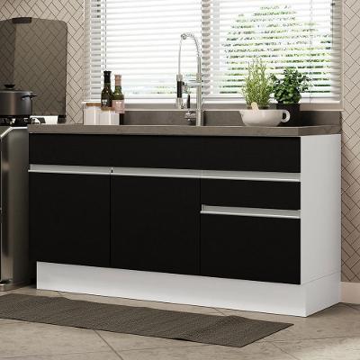 Balcão Gabinete De Pia Madesa Glamy 150 Cm 2 Gavetas 2 Portas (sem Tampo E Pia) - Branco/preto Branco/preto