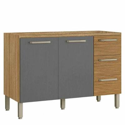 Balcão Kits Paraná Ametista 2 Portas 3 Gavetas 120 Cm Freijo Ripado/griss